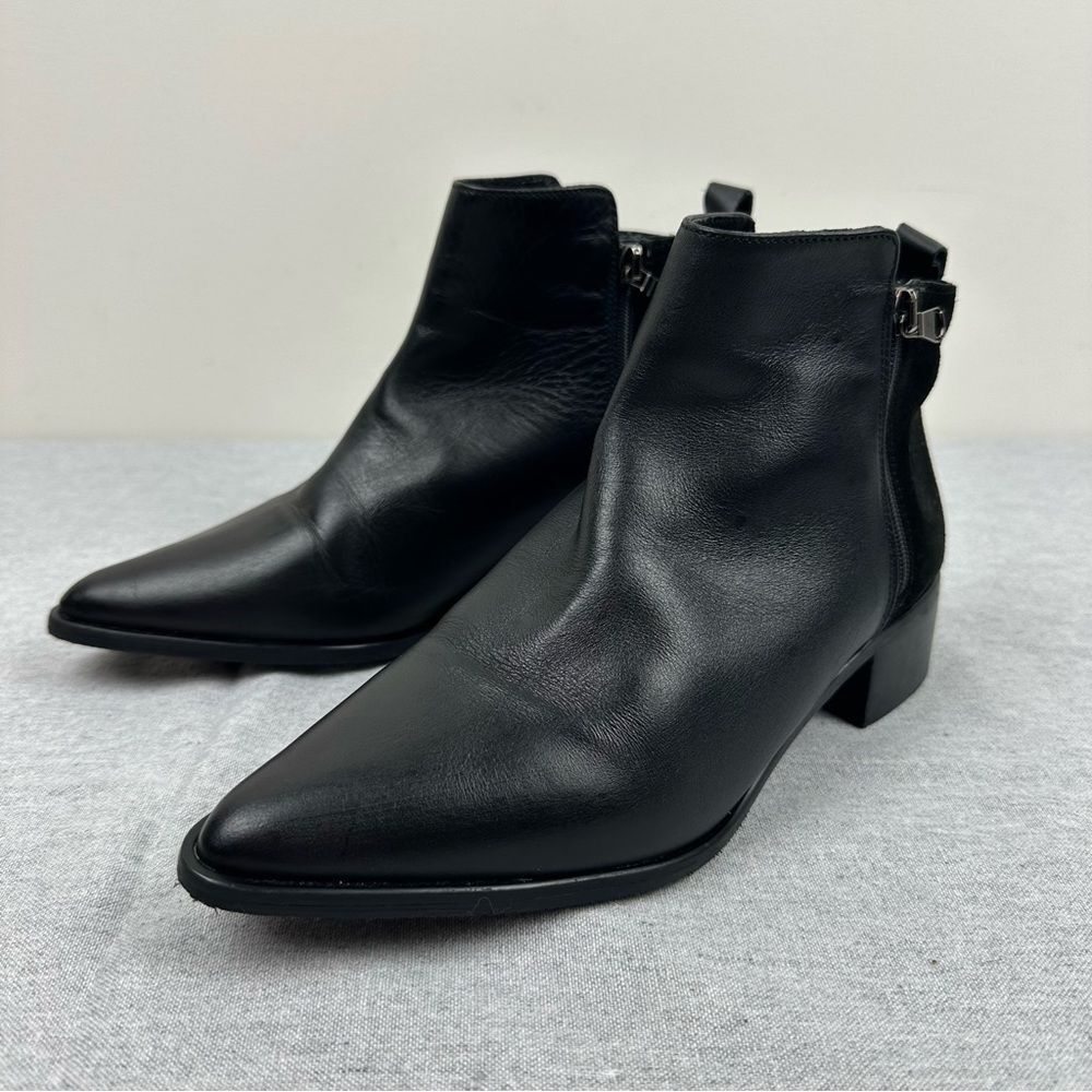 Fabianelli Black Leather Suede Pointed Toe Ankle Boots, 38